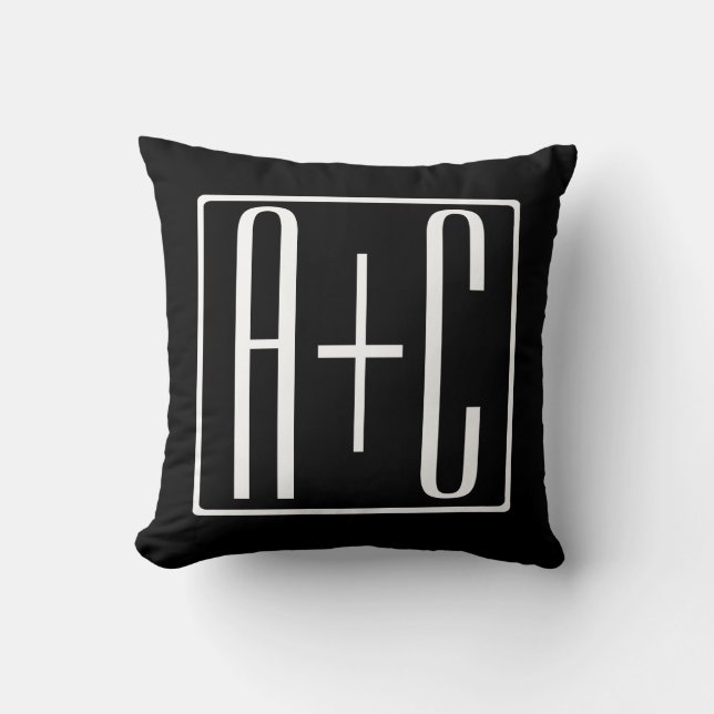 Black & White | Couples Initials Throw Pillow (Front)