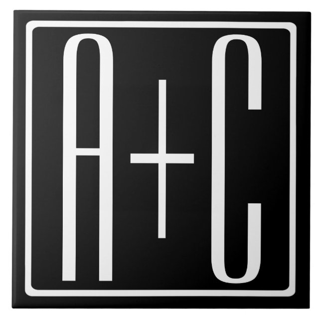 Black & White | Couples Initials Tile (Front)