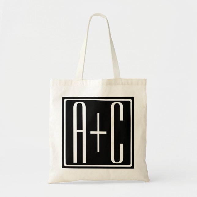 Black & White | Couples Initials Tote Bag (Front)