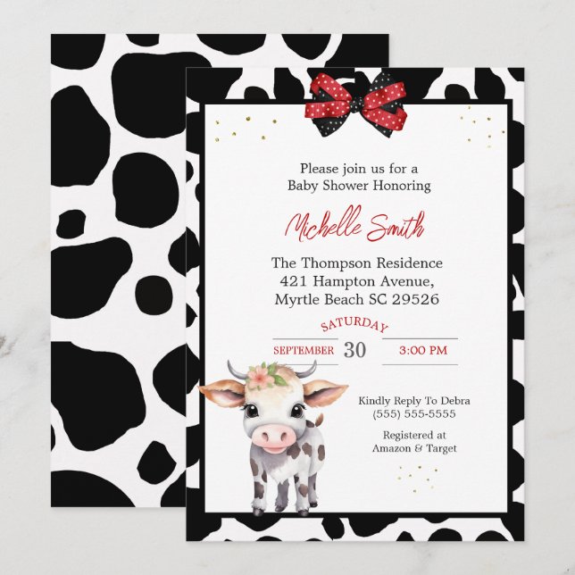 Black White Cow  Baby Shower Invitations (Front/Back)