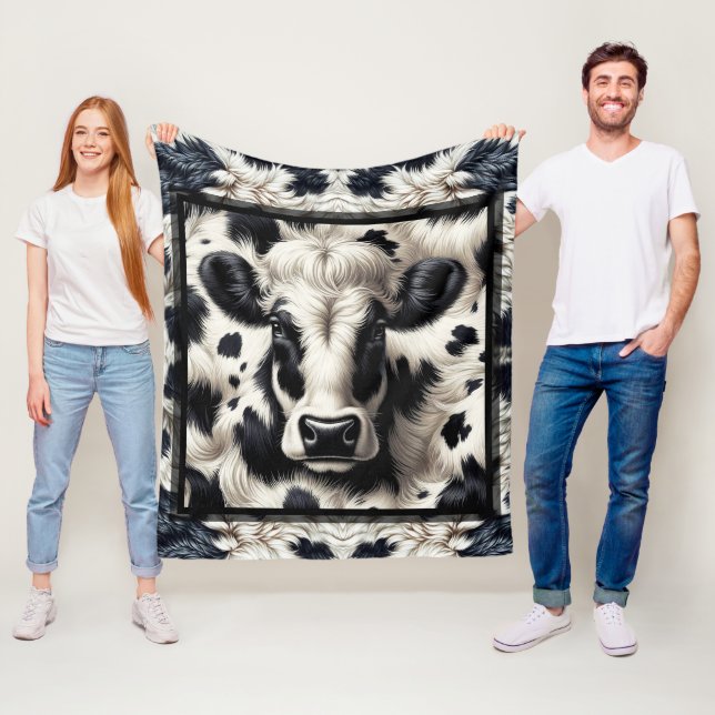 Black & White Cow Cowhide Fur Furry Look Fleece Blanket (In Situ)