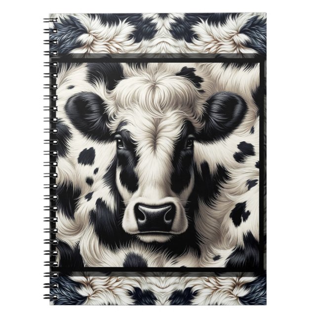 Black & White Cow Cowhide Fur Furry Look Notebook (Front)
