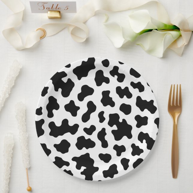Black & White Cow Cowhide Print Birthday Party Paper Plate (Wedding)