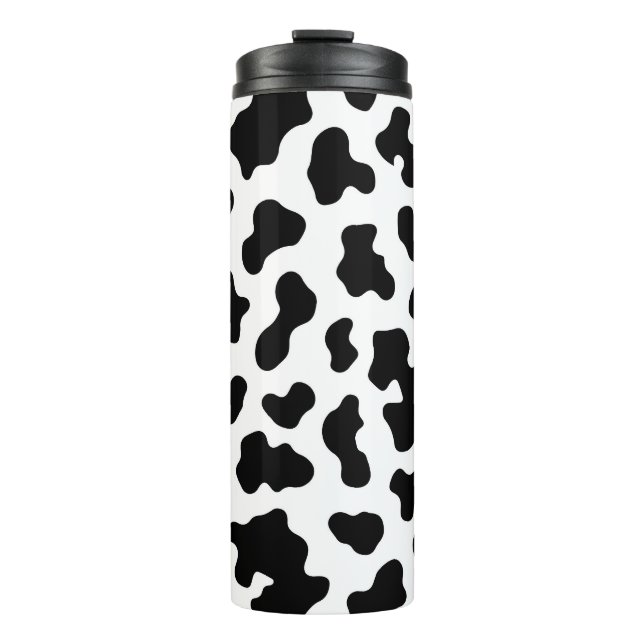 Black & White Cow Cowhide Print Thermal Tumbler (Front)