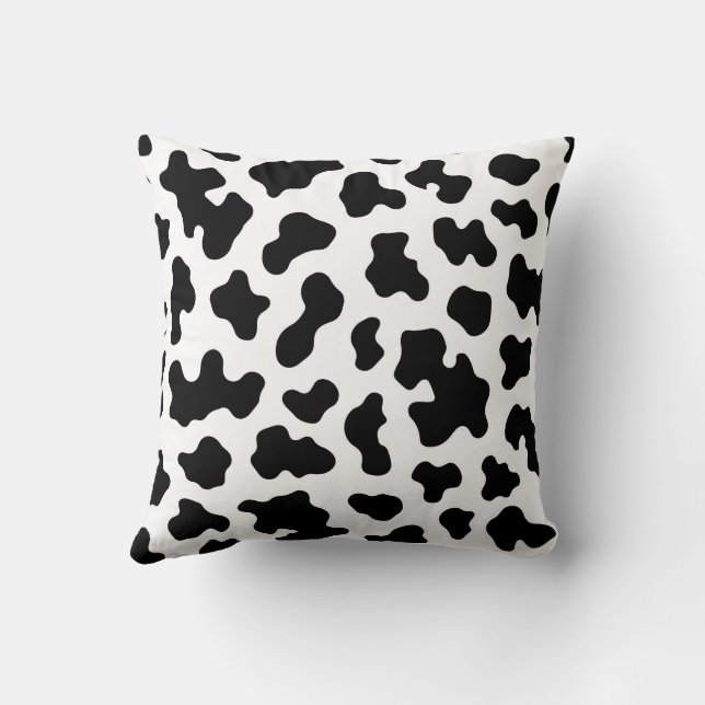 Black & White Cow Cowhide Print Throw Pillow (Back)