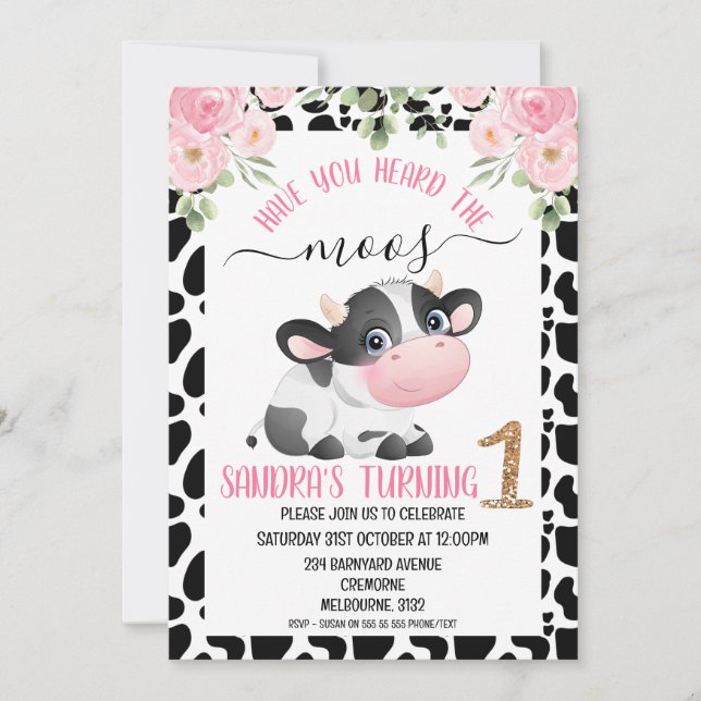 Black White Cow Have You Heard The Moos Invitation (Front)