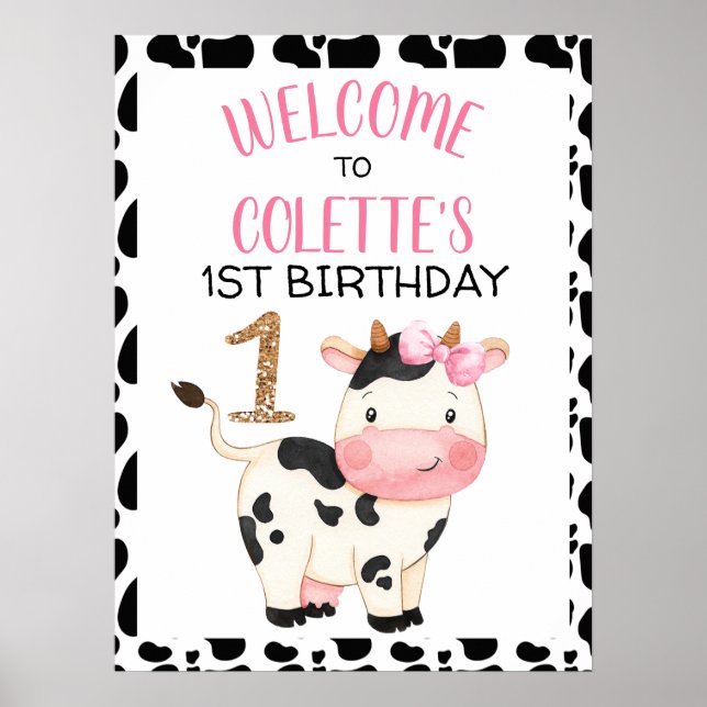 Black White Cow Imprimer Affiche de bienvenue de f (Devant)