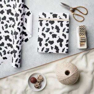 Black White Cow Print Birthday Wrapping Paper