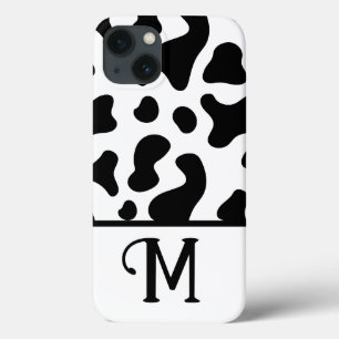 Black & White Cow Print, Colour Block Initial iPhone 13 Case