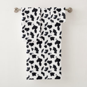 Black White Cow Print Cowgirl Cowboy Bath Towel Set