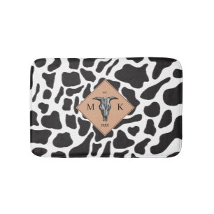 Black & White Cow Spot Animal Pattern Monogram Bath Mat