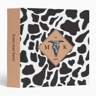 Black & White Cow Spot Animal Pattern Monogram Binder