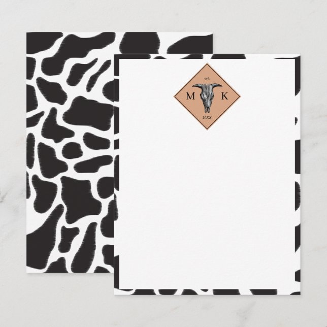 Black & White Cow Spot Animal Pattern Monogram Card (Front/Back)