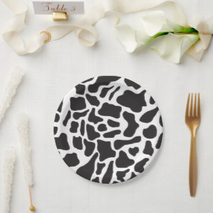 Black & White Cow Spot Animal Pattern Paper Plate