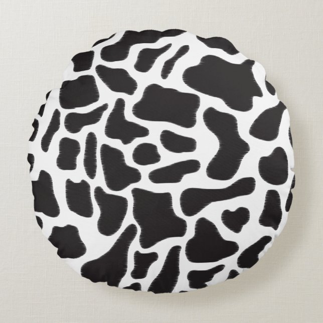Black & White Cow Spot Animal Pattern  Round Pillow (Front)
