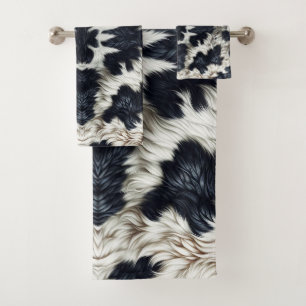 Black & White Cow Spots Furry Look Bath Towel Set