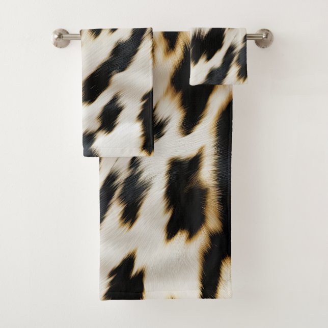Black White Cowhide Bath Towel Set (Insitu)