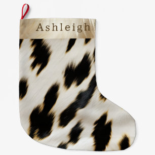 Black White Cowhide Large Christmas Stocking