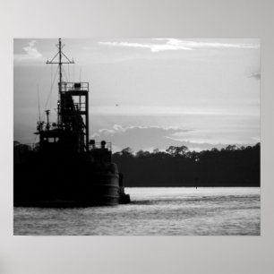 Black & White Crab Boat in the Sunset 16x20 Poster