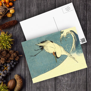 Black White Crane Bird flying Over Ocean Wave Postcard