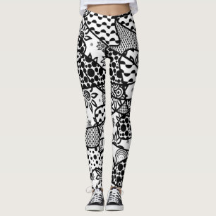 Black & White Crazy, Unique, Retro Patterns 3 Leggings