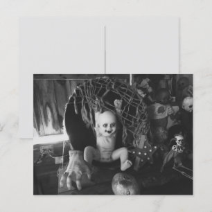 Black & White Creepy Halloween Doll Postcard