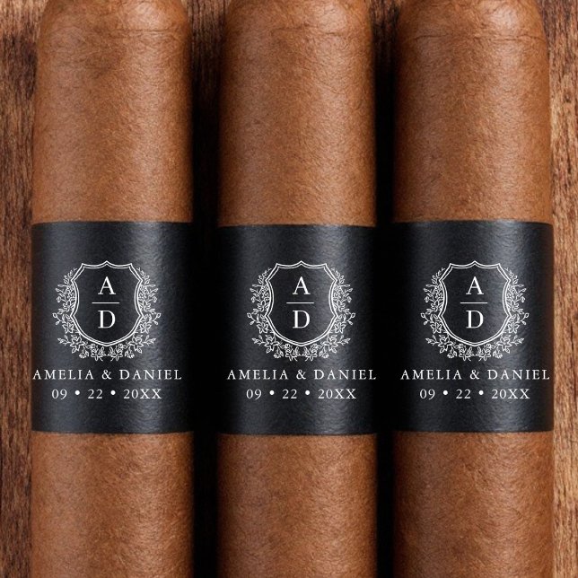 Black White Crest Monogram Wedding Cigar Band (Creator Uploaded)