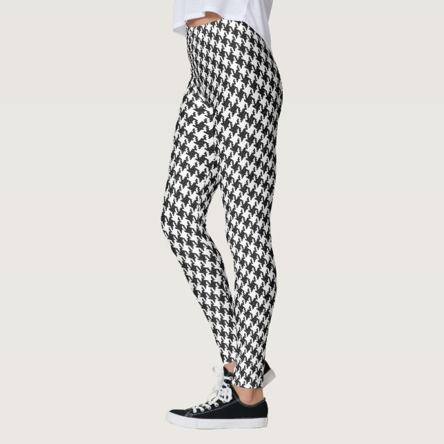 Black&white cross-stitch Houndstooth Pied-de-Poule Leggings (Left)