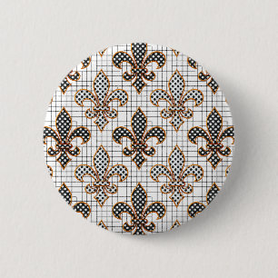 Black White Crosshatch Polka Dots Fleur-de-lis 2 Inch Round Button