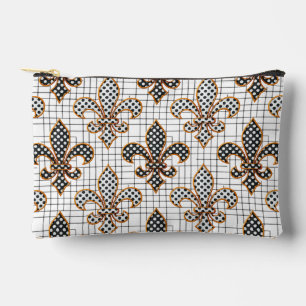 Black White Crosshatch Polka Dots Fleur-de-lis Accessory Pouch
