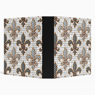Black White Crosshatch Polka Dots Fleur-de-lis Binder