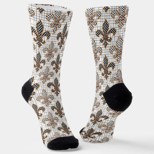 Black White Crosshatch Polka Dots Fleur-de-lis  Socks