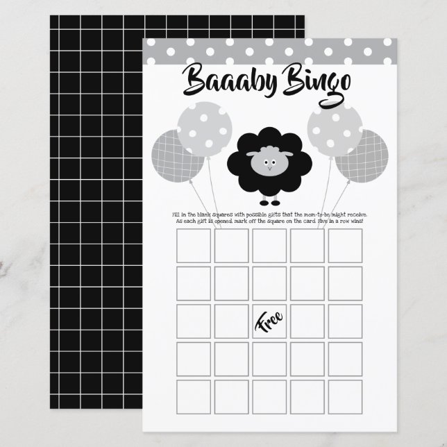 Black White Cube Lamb Baby shower Bingo Carte de j (Devant / Derrière)