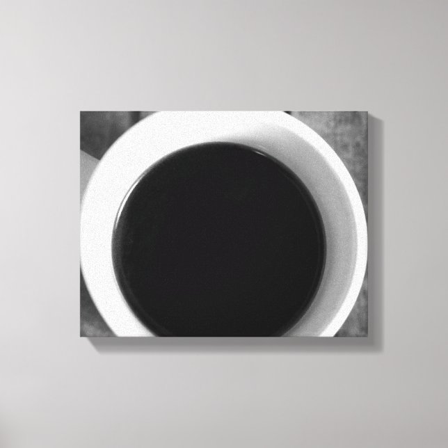 Black & White Cup of Coffee on an Old Crate 11x14 Canvas Print (Front)