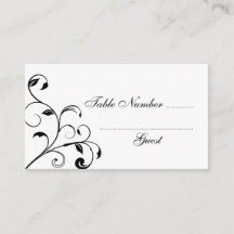 Black & White Curls Wedding Table Place Cards
