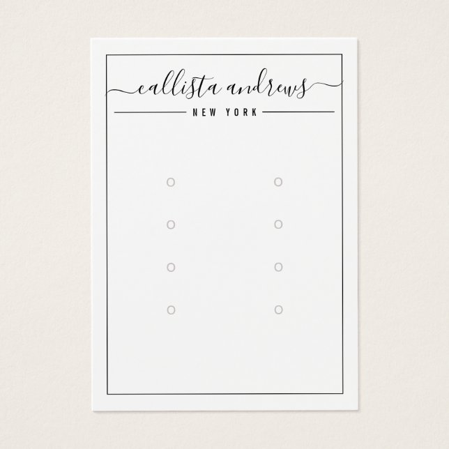 Black White Cursive Multiple Earring Display Card (Front)