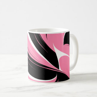 Black & White Curved Streaks on a Pink Background Coffee Mug