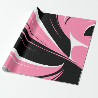 Black & White Curved Streaks on a Pink Background Wrapping Paper