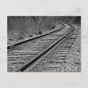 Black & White Curved Train Tracks Postcard