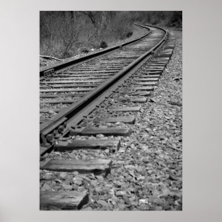 Black & White Curved Train Tracks Poster