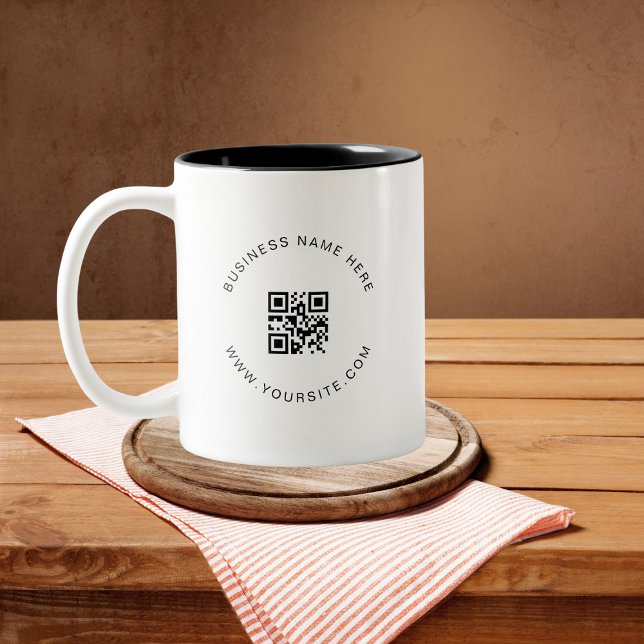Black & White Custom Business Company QR Code Scan Two-Tone Coffee Mug (Creator Uploaded)