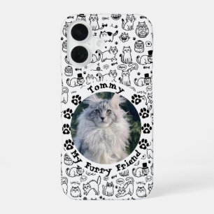 Black & White Custom Cat Photo and Name iPhone 16 Case