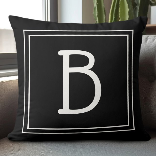 Black White Custom Family Initial Letter Monogram  Throw Pillow (Creator Uploaded)