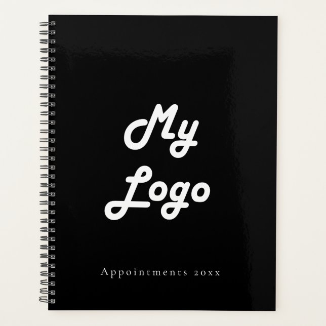 Black white custom logo business QR code 2026 Planner (Front)