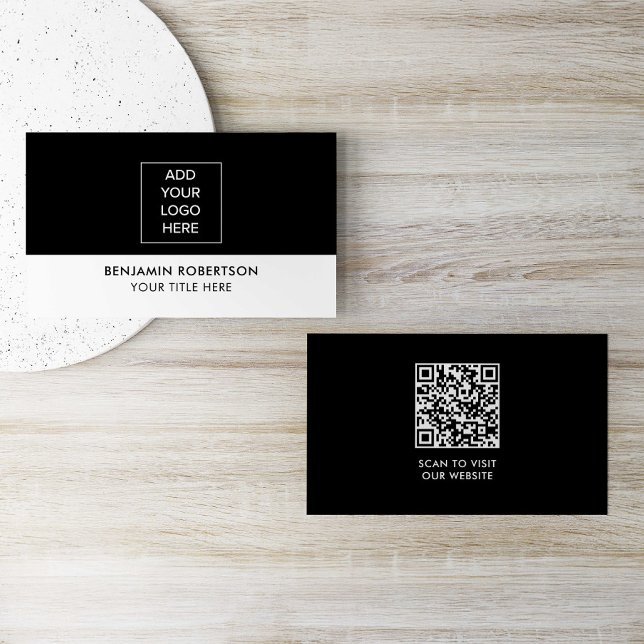 Black White Custom Logo QR Code Modern Simple Business Card (Creator Uploaded)