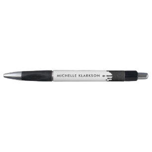 Black White Custom Monogram Name Glitter  Pen