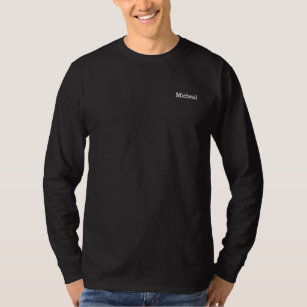 Black White Custom Monogram Personalized Name Embroidered Long Sleeve T-Shirt