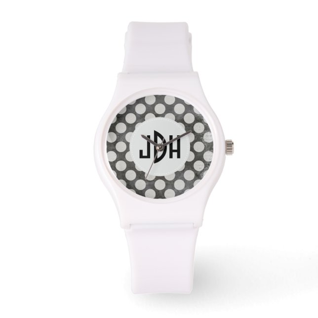 Black White Custom Monogram Silicone Sport Watch (Front)