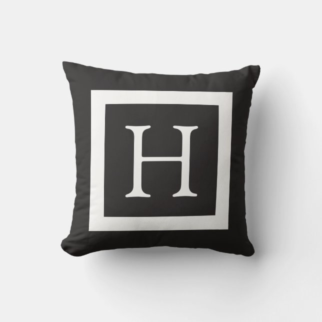 Black White Custom Monogram Throw Pillow (Front)