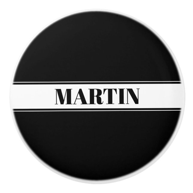 Black & White Custom Name Stripe Ceramic Knob (Front)